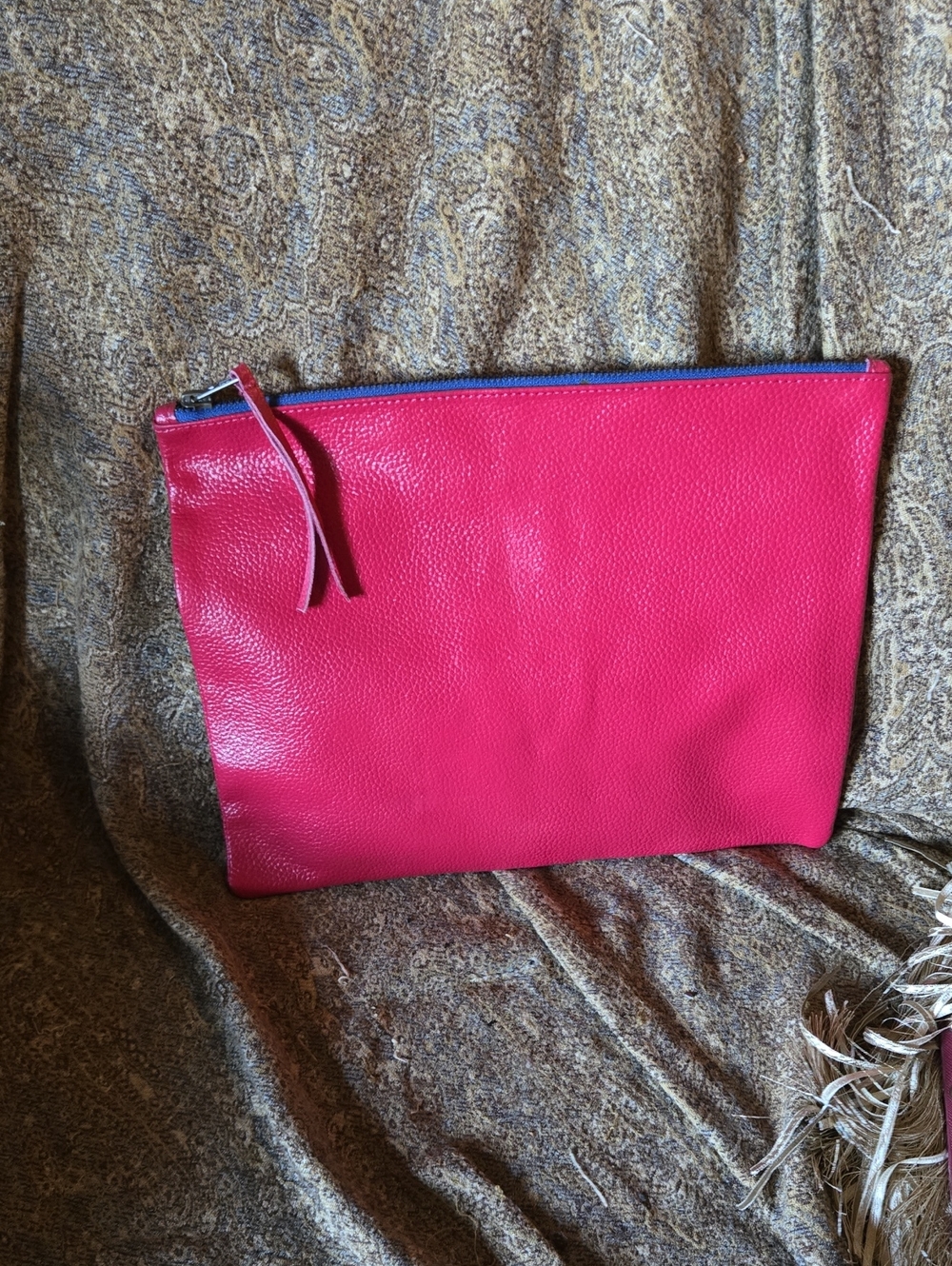 Bright Pink 100% Leather Zip Pouch Clutch